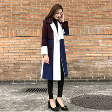 Yasugupra casaco longo feminino de lã, casaco grosso com blocos de cores da moda, sobretudo feminino de lã quente e engrossado para inverno, casaco de lã feminino 2024 - compre barato