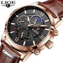Luxury Brand LIGE 8932 Men Leather Belt Multifunctional Moon Phase Watch Waterproof Sport Quartz Chronograph Wristwatches Male 2024 - buy cheap