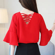 Red Chiffon Blouse Shirt Summer 2019 New Fashion blusa Half-Sleeve Women Top V-Neck Female Sexy Elegant Women's Clothing 832i 2024 - buy cheap