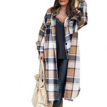 Spring Autumn Women Turn Down Collar Long Sleeve Plaid Maxi Shirt Coat Casual Women Jacket Overcoat 2021 New Fashion 2024 - buy cheap