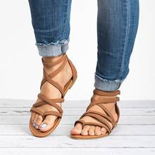Women Gladiator Sandals Summer Beach Cross Straps Casual Female Flat Shoes Rome Fashion Non-Slip Zip Solid Color Ladies Sandals 2024 - buy cheap