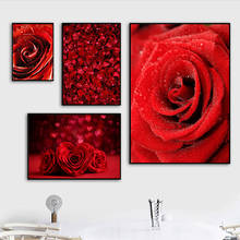 Red Roses Flower Petal Canvas Painting On Wall Art Posters And Prints Waterdrop Decorative Picture Cuadros For Living Room 2024 - buy cheap