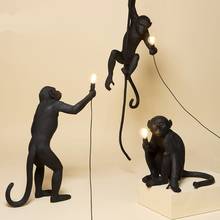 Современный черный лампа в форме обезьяны смолы пеньковая веревка лампа в форме обезьяны белый Гостиная обезьяна огни в животных подвесные светильники лампы E27 2024 - купить недорого