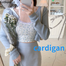 Solid Blue Women Cardigan Knitted Gentle Crop Top Sweater Spring Thin All-match Korean Style Mujer Single Breasted Fashion Chic 2024 - buy cheap