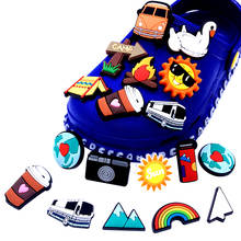 Wholesale 100PCS Mix Camping Series Croc Slipper Decoration Buckles PVC Tent Coffee Shoes Charms Wristband Accessories 2024 - buy cheap