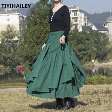 Женская длинная юбка-трапеция TIYIHAILEY, асимметричная юбка из хлопка и льна с цветочным принтом и эластичным поясом, новинка 2020 года, бесплатная доставка 2024 - купить недорого