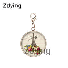 Zdying aço inoxidável do vintage torre eiffel charme vidro foto cabochão pingente diy saco chave colar acessórios decoração ef049 2024 - compre barato