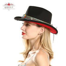 Chapéus de feltro unissex qbchapéu, preto, vermelho, de feltro, com aba larga, estilo panamá e fedora com fita estilo nacionais 2024 - compre barato