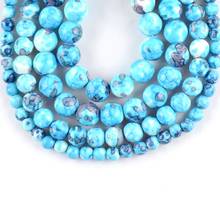 Cuentas redondas sueltas de piedra Flor de lluvia azul Natural para la fabricación de joyas, espaciador de 4-12mm, aptas para pulsera Diy, accesorio para collar de 15" 2024 - compra barato