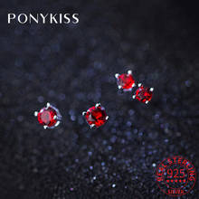 Серьги-гвоздики PONYKISS женские из серебра 925 пробы, изящные вечерние ювелирные украшения с геометрическим рисунком, круглые, с красным цирконием, минималистичный аксессуар, подарок 2024 - купить недорого