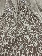 High grade tulle lace SYJ-53121 African French net lace fabric with full tube beads embroidery lace 2024 - buy cheap
