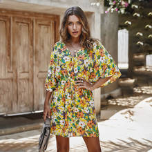 Women Dress Summer 2021 Sexy Ladies V-neck High Waist Flower Print Mini Dresses Vestidos Half Sleeve Dress 2024 - buy cheap