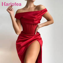 Платье Karlofea женское атласное, пикантная вечерняя одежда, Элегантный красный корсет, винтажное платье миди для свадьбы, в стиле Звезд, лето 2021 2024 - купить недорого