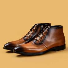 SIPRIKS-Botas Vintage de cuero genuino para hombre, botines formales hechos a mano con cordones de punta estrecha, zapatos Retro de conducción de vaquero 2024 - compra barato