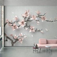 Papel de parede foto personalizada 3d, estéreo, rosa, magnólia, flor, ramos, sala de estar, tv, sofá, quarto, decoração da casa, pintura de parede 3 d 2024 - compre barato