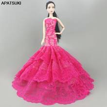 1 шт., розовое кружевное свадебное платье вечерние платья, наряды, одежда для Кукла Барби Одежда ручной работы DIY игрушка для детей, лучший подарок для девочки 2024 - купить недорого