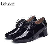 LDHZXC Top Quality Print Pu Single Shoes Woman 2021 New Basic Lace Up Round Toe Women Pumps Party Office Casual Shoes 2024 - buy cheap