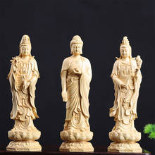 Mercy Goddess Guanyin Buddha Statue  solid wood small Buddha statue  home decoration craft statue Collectible West Three Saints 2024 - buy cheap