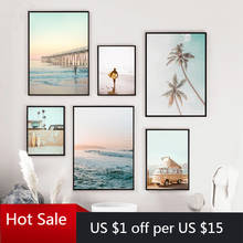 Impresiones De arte De Surf De California, pintura en lienzo, playa, verano, puesta De sol, paisaje, tabla De Surf, decoración De pared Bohemia, carteles costeros para habitación 2024 - compra barato