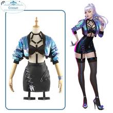 Fantasia de cosplay lol k/da eveldescanso, vestido de equipe preto + casaco + saia, festa de halloween para meninas, novo 2020 2024 - compre barato