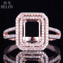 HELON 8x6mm Emerald cut Solid 14K Rose Gold Natural Diamonds Semi Mount Wedding Ring Women Elegant unique Fine Jewelry Ring 2024 - купить недорого