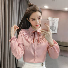 Women Spring Autumn Style Blouses Shirts Lady Casual Long Sleeve Turn-down Collar Ruffles Decor Blusas Tops DF3107 2024 - buy cheap