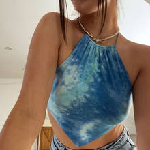 Y2K Summer Tie Dye Backless Bandage Crop Tops E-Girl Chic Sexy Lace up Halter Party Top Fashion Streetwear Camis Club 2024 - buy cheap