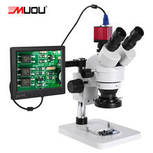 Microscópio estereoscópico trinocular, 8 polegadas, lcd, hd, zoom 3.5, 90x, 2k, digital, usb, vga, hdmi, câmera + 56 leds, anel de luz + 1/3, adaptador de soldagem 2024 - compre barato