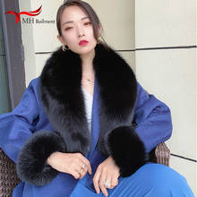 Women Winter 100% Natural Fox Fur Scarf Jacket Fur Collar Authentic Neck Scarves And Cuff Set Luxury Fox Fur Warm Neck Warmers 2024 - buy cheap