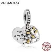 Anomook-colgante de plata de ley 100% con forma de corazón y árbol de la vida, abalorio para pulsera, collar, Plata de Ley 925, Color dorado 2024 - compra barato