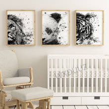 Watercolor lion panda tiger wall art nordic poster black and white living room decoration Art Decor Kids Room canvas painting 42 2024 - buy cheap