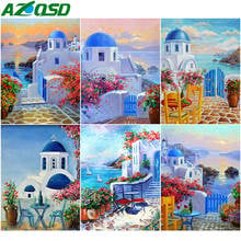 AZQSD 5D Diamond Painting New Arrivals Town Full Square Drill Diamond Art Santorini Landscape Picture Of Rhinestones Home Decor 2024 - buy cheap