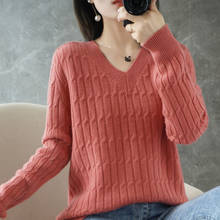 Woman Sweaters Chandails Autumn and Winter Cable-Knit Sweater Women's Loose Large Size Top V-neck Long Sleeve Pullover Sweater 2024 - buy cheap