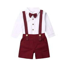 1-6Y Newborn Kids Baby Boy Gentleman 2PCS Outfits Sets Summer New Party Formal Clothing Bow Shirt+Bib Pants Clothes 2024 - buy cheap