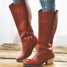 Botas altas de joelho femininas, plus size, sapatos de salto alto estilo europeu, bico ponteagudo, sem cadarço, moda feminina, 2020 2024 - compre barato