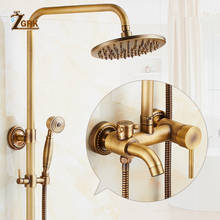 ZGRK Antique Brass Shower Faucets Set 8'' Rainfall Shower Commodity Shelf Dual Handle Mixer Tap Swivel Tub Spout Bath Shower 2024 - buy cheap