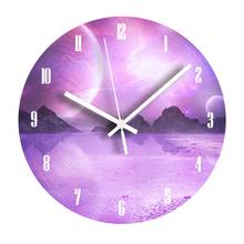 Planet Vinyl Record Clock Silent Mechanism Romantic Purple Scenery Vintage Digital Wall Clocks for Living Room Decor 2024 - buy cheap