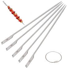 Lixada 5pcs 10 Inch Flat Titanium Barbecue Skewers Outdoor Backyard Picnic BBQ Grilling Kabob Skewers BBQ Sticks with Wire Ring 2024 - buy cheap