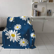 Одеяло для пикника, мягкое Фланелевое покрывало из микрофибры, с синими цветами и маргаритками, для путешествий 2024 - купить недорого