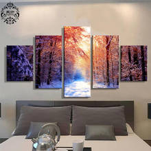 Canvas Painting Landscape Modern Poster Modular 5 Pieces Wall Art Snowy Lane Home Decor For Living Room Printed Pictures Artwork 2024 - buy cheap