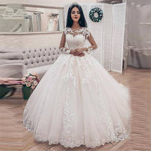 Elegant Lace Appliques Long Sleeves Ball Gown Wedding Dresses Bridal Gown vestido De Noiva 2021 Sweep Train robe de mariee 2024 - buy cheap