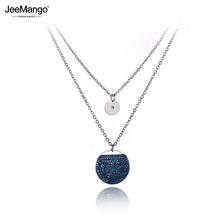 JeeMango Trendy Bohemia Titanium Steel Double Layers Dark Blue Rhinestone Round Shape Choker Necklaces For Women JN19168 2024 - buy cheap