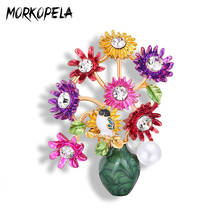 Morkopela Flower Vase Enamel Brooch Vintage Rhinestone Brooches Jewelry Women Banquet Party Pins Scarf Clothes Clip Pin 2024 - buy cheap