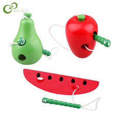 Kids Montessori Educational Toys Fun Thread Wooden Toy Shape Cognize Worm Eat Fruit Apple Pear Early Learning Teaching Toy ZXH 2024 - buy cheap