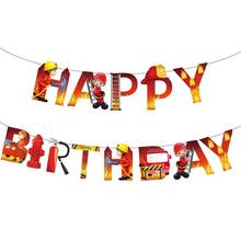 Fireman Theme Happy Birthday Banner Firefighter Fire Engine Garland Bunting for Kids Boys Girl Birthday Party Decorations 2024 - buy cheap