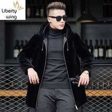 Slim Fit Hooded Thicken Warm Mens Faux Leather Fur Jacket And Coat Zipper Luxury Black Long Overcoat Autumn Winter Male Clothes 2024 - buy cheap