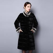 Casaco de pele de coelho natural, casaco feminino pele real, jaqueta longa e quente de luxo, história 151241 2024 - compre barato