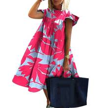 Women Dresses Bohe Casual Summer O Neck Short Sleeve Floral Print Large Hem A Line Dress Elegant Beach Midi Sundress 4 Colors 2024 - buy cheap