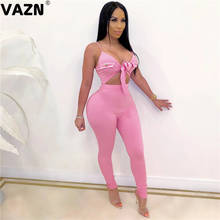 VAZN 2020 Solid Chic Shinny Summer Beach Rompers Womens Jumpsuit Sexy Fashion Sleeveless Jumpsuits 2024 - buy cheap