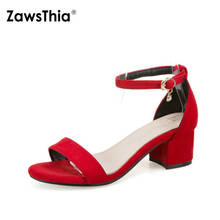 ZawsThia High Heels Sandals Women Pumps Chunky Heel Ankle Strap Women Summer Shoes Fashion Zapatos Mujer Yellow Black Size 33-47 2024 - buy cheap